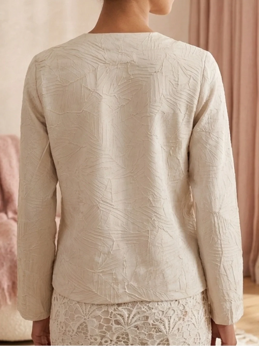 Eileen Fisher Silk Minimalist Blouse | Textured Neutral Petite Small | MSRP $250